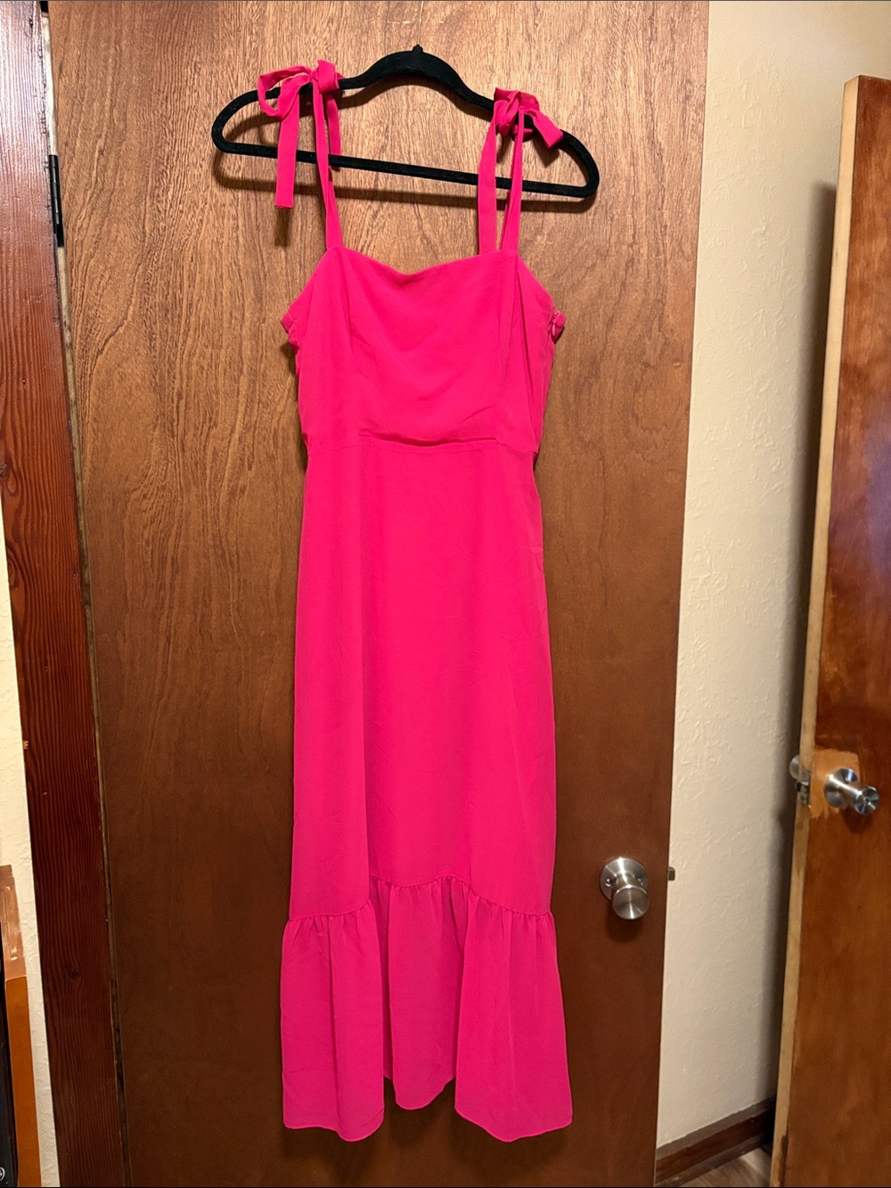 Women’s Tie-Shoulder Midi Dress in Bright Pink